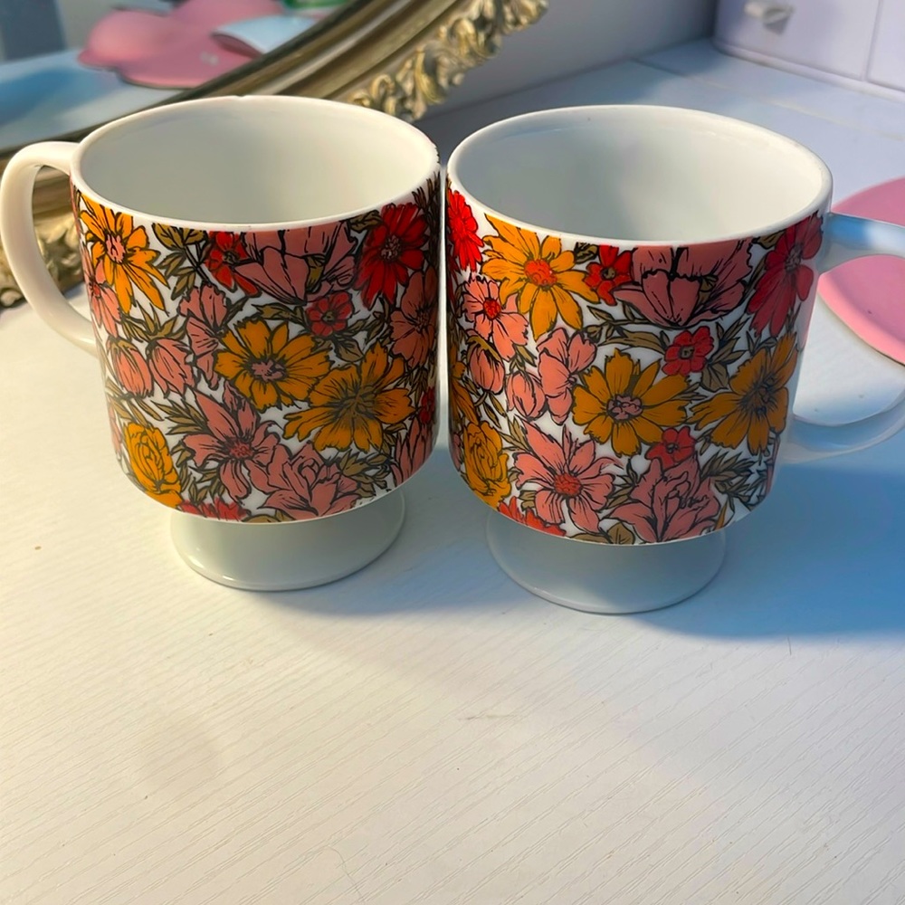 Mid century flower power mugs
